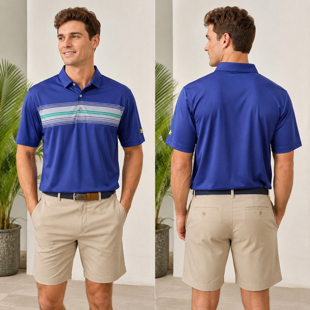 Jack Nicklaus Mens Blue Striped Golf Polo Shirt Short Sleeve Golden Bear Large